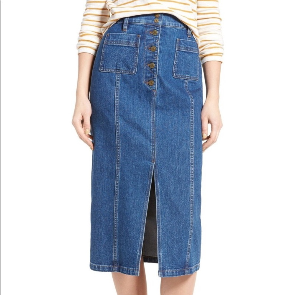 Madewell Denim Button Front Midi Skirt